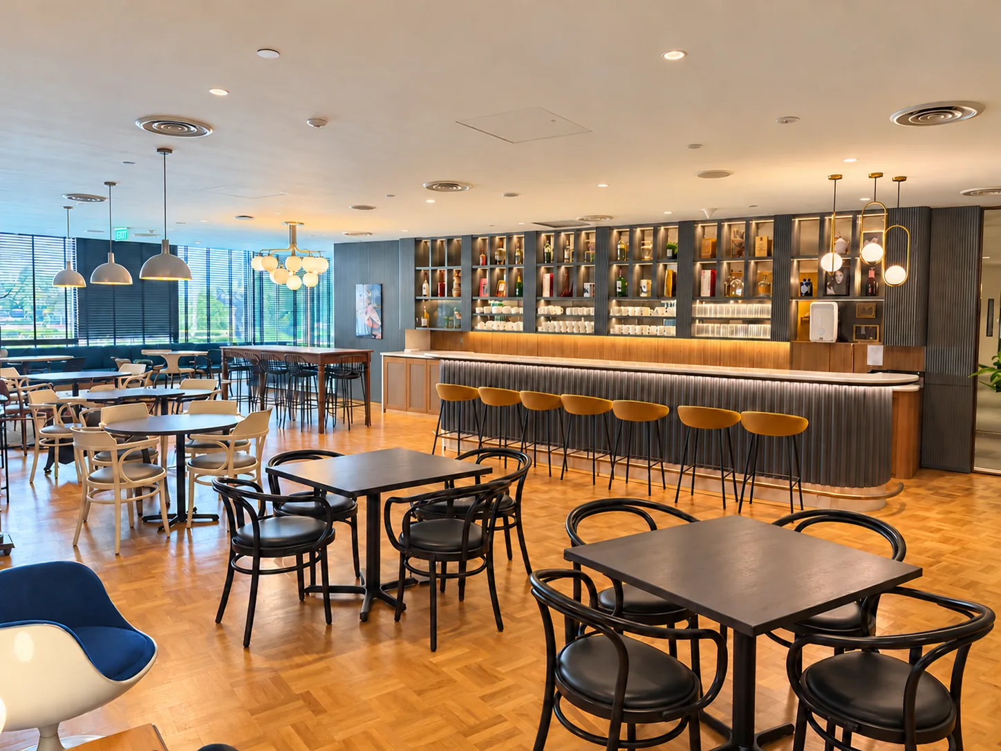 Co-working tables and bar counter at Capitol Singapore