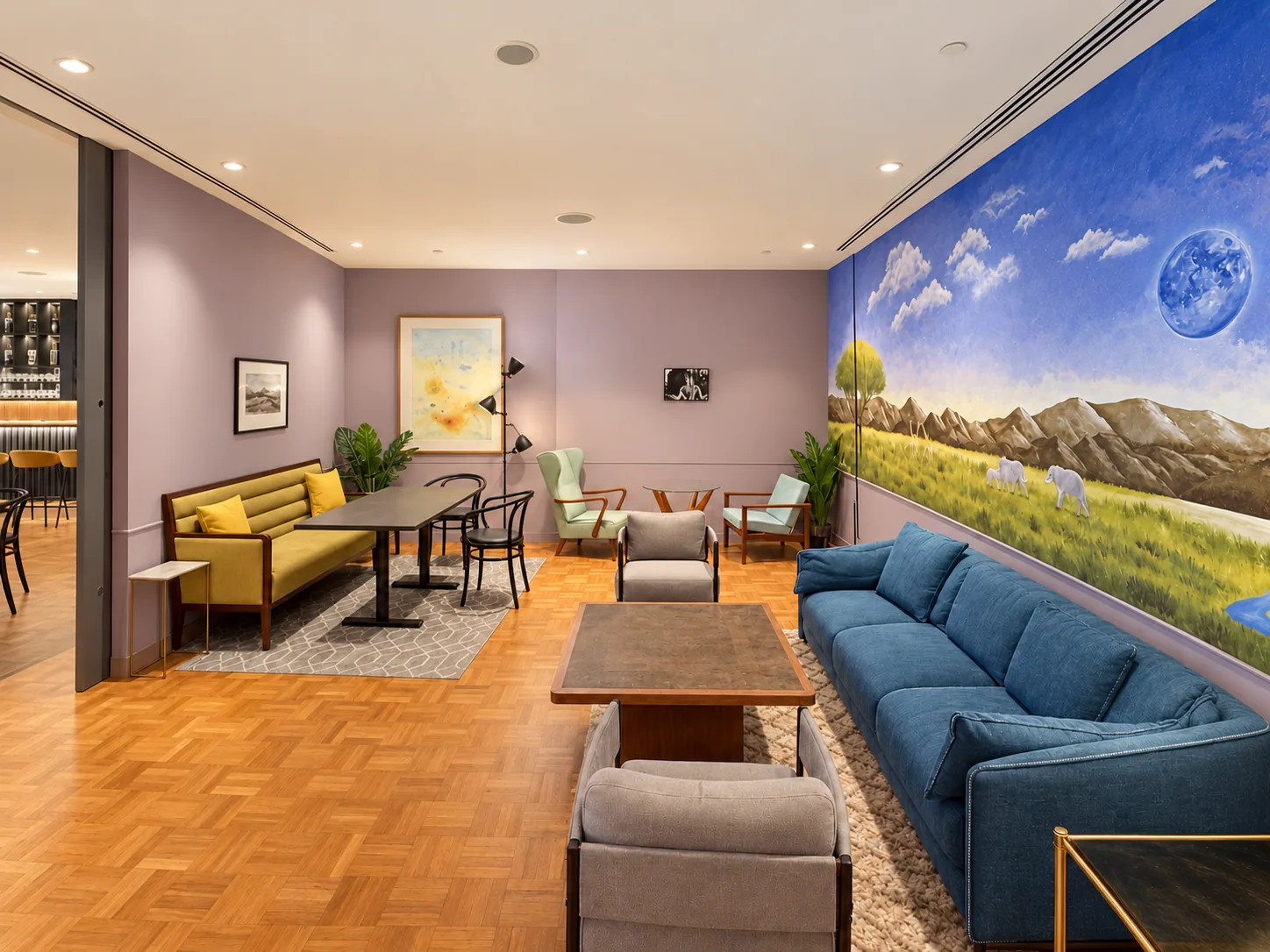 Lounge seating and mural at Capitol Singapore