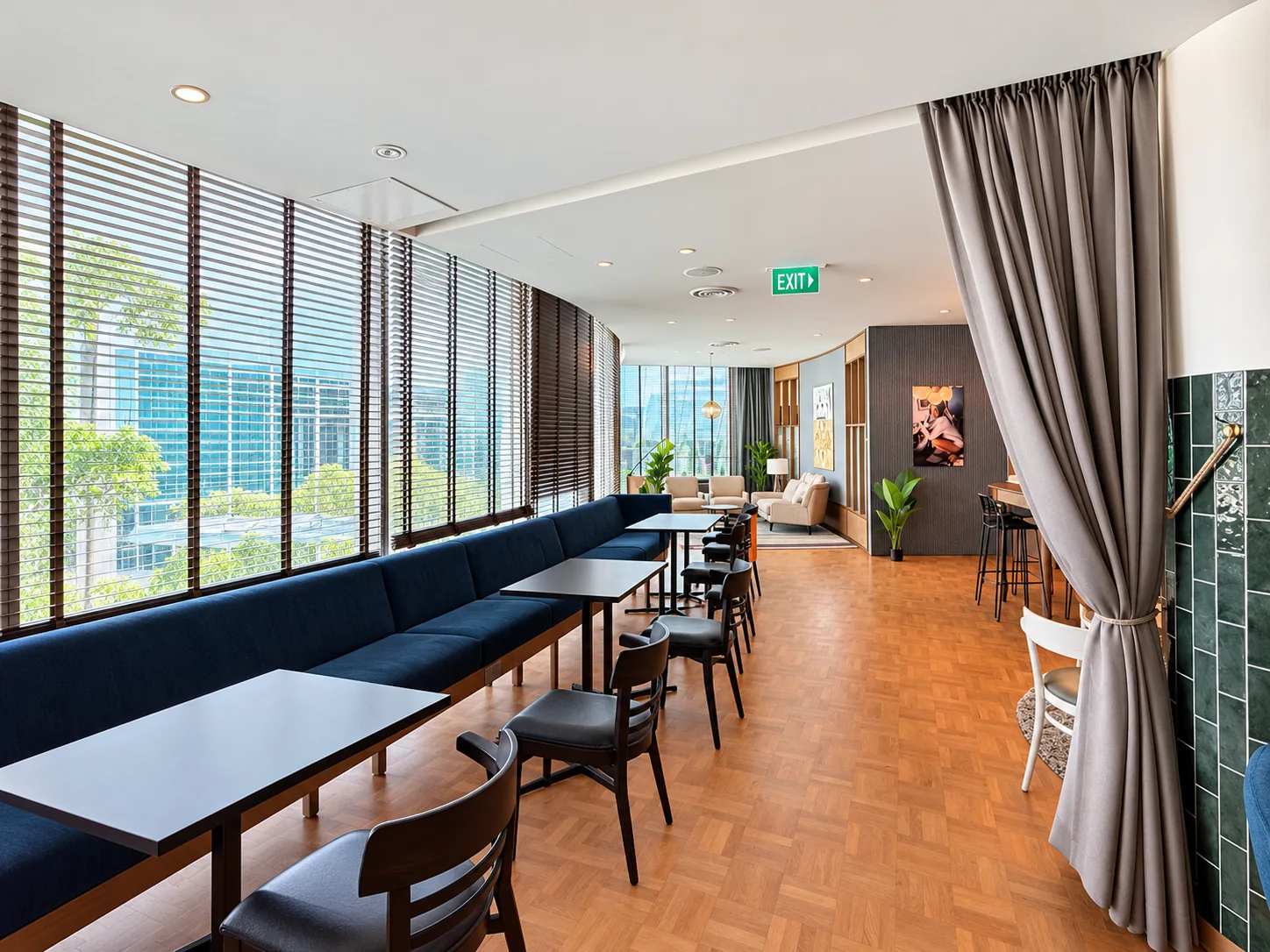 Window-side shared seating at Capitol Singapore
