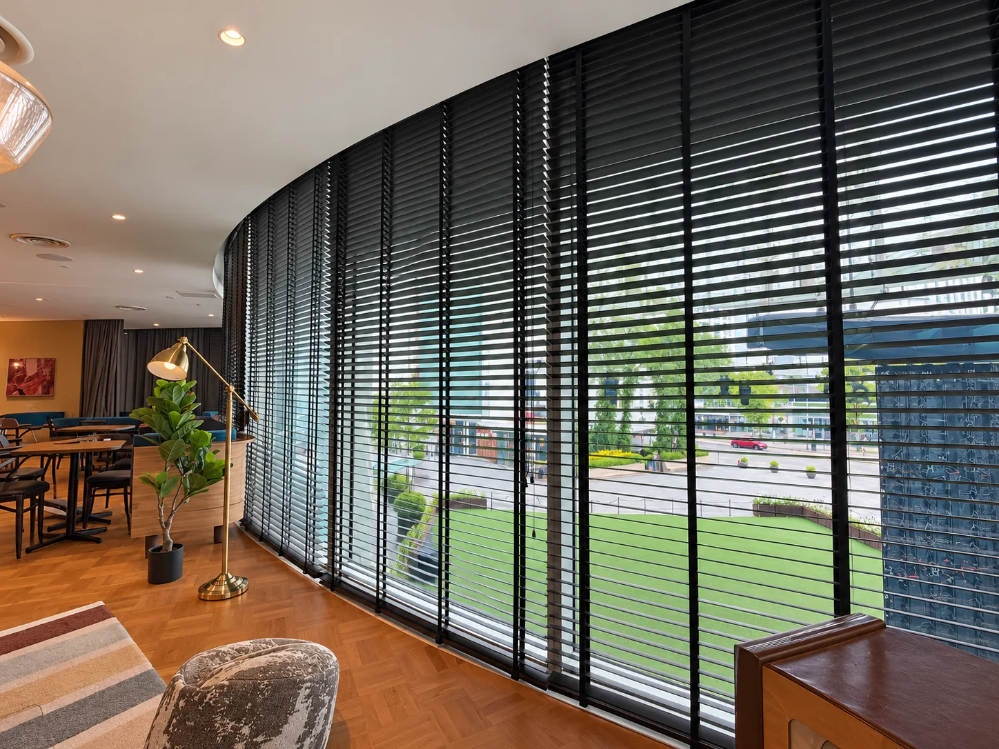 Window-side lounge and outlook at Capitol Singapore