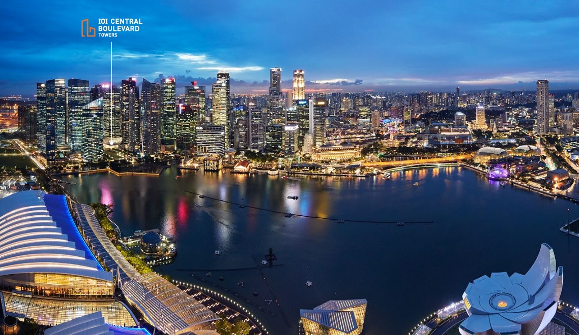 Marina Bay evening skyline highlighting IOI Central Boulevard Towers
