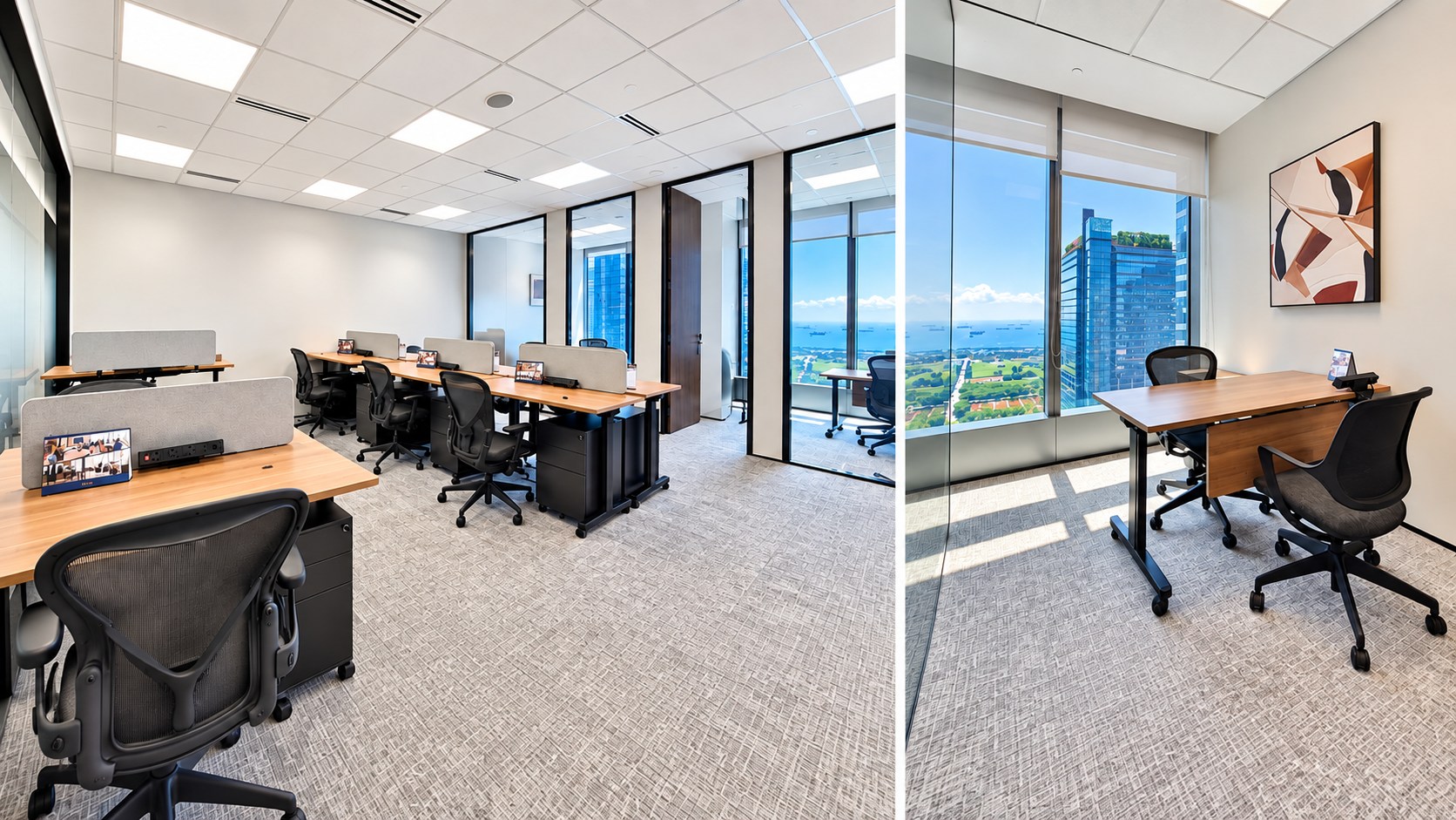 Level 32 private suite, showing the open-plan office and a separate manager’s room