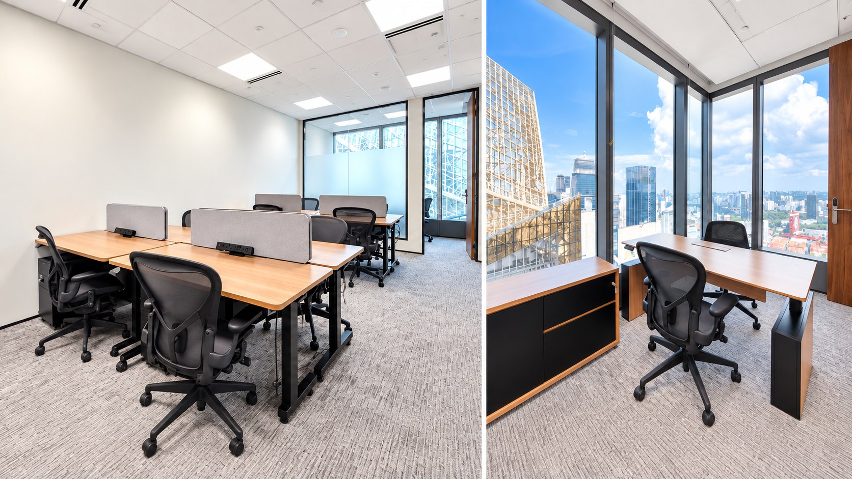 Level 40 private suite, showing the open-plan office and a separate manager’s room