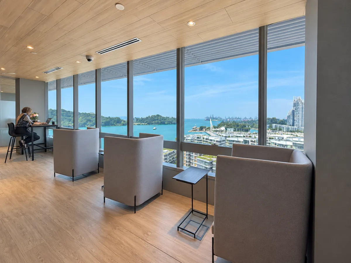 Window-side seating at Keppel Bay Tower Level 13