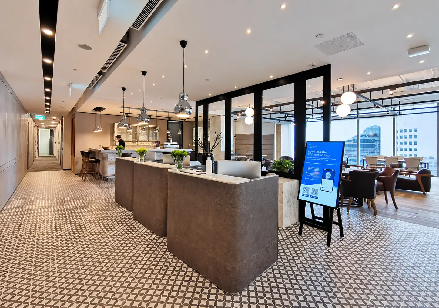 Reception and shared workspace at Ocean Financial Centre