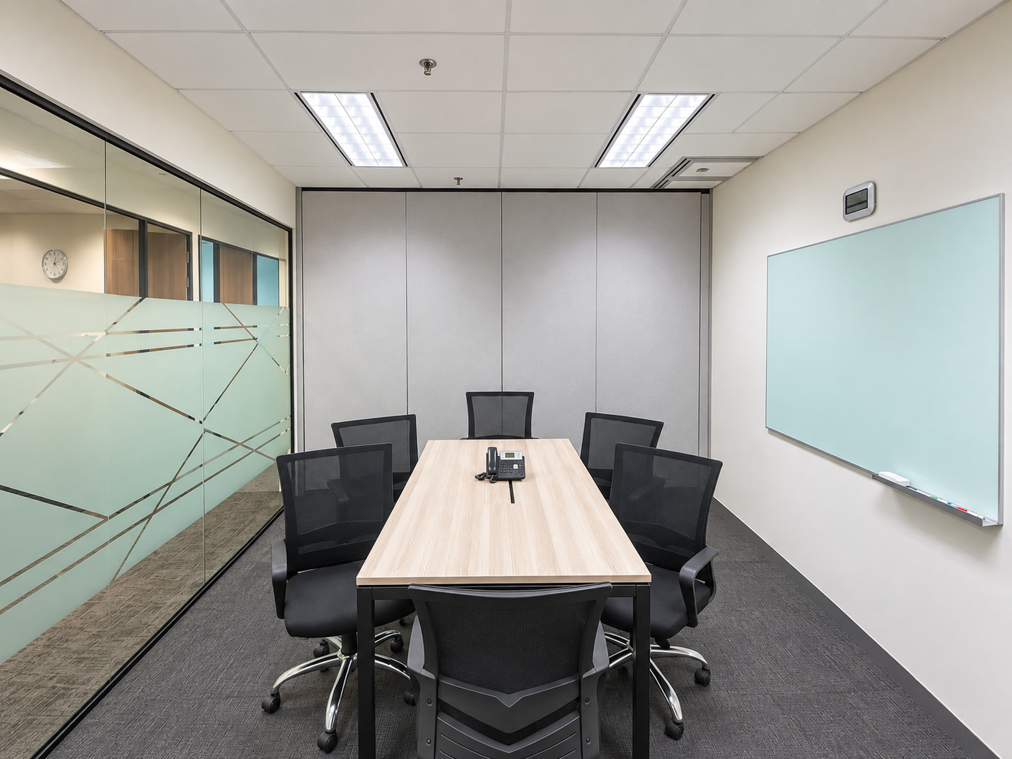 Big meeting room with rectangular table
