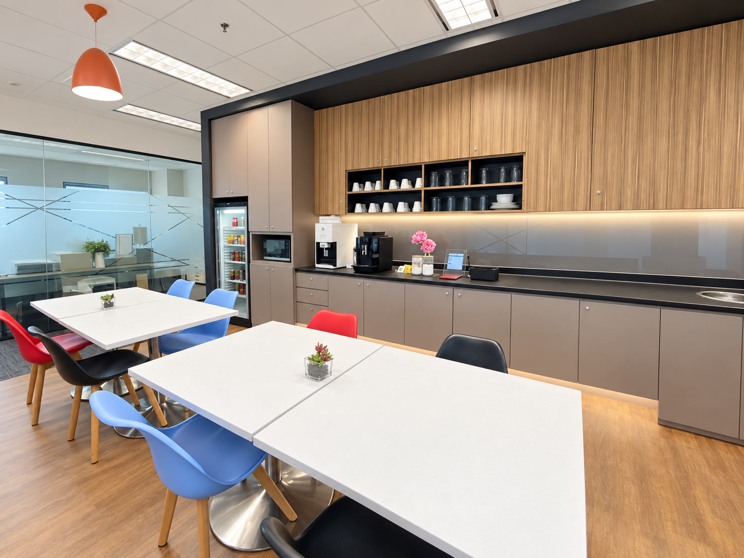 Shared pantry and seating area